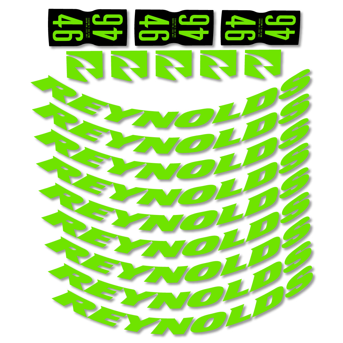 Stickers for Rxynolds AR46, Road Wheel 46mm vinyl decals - Apple Green