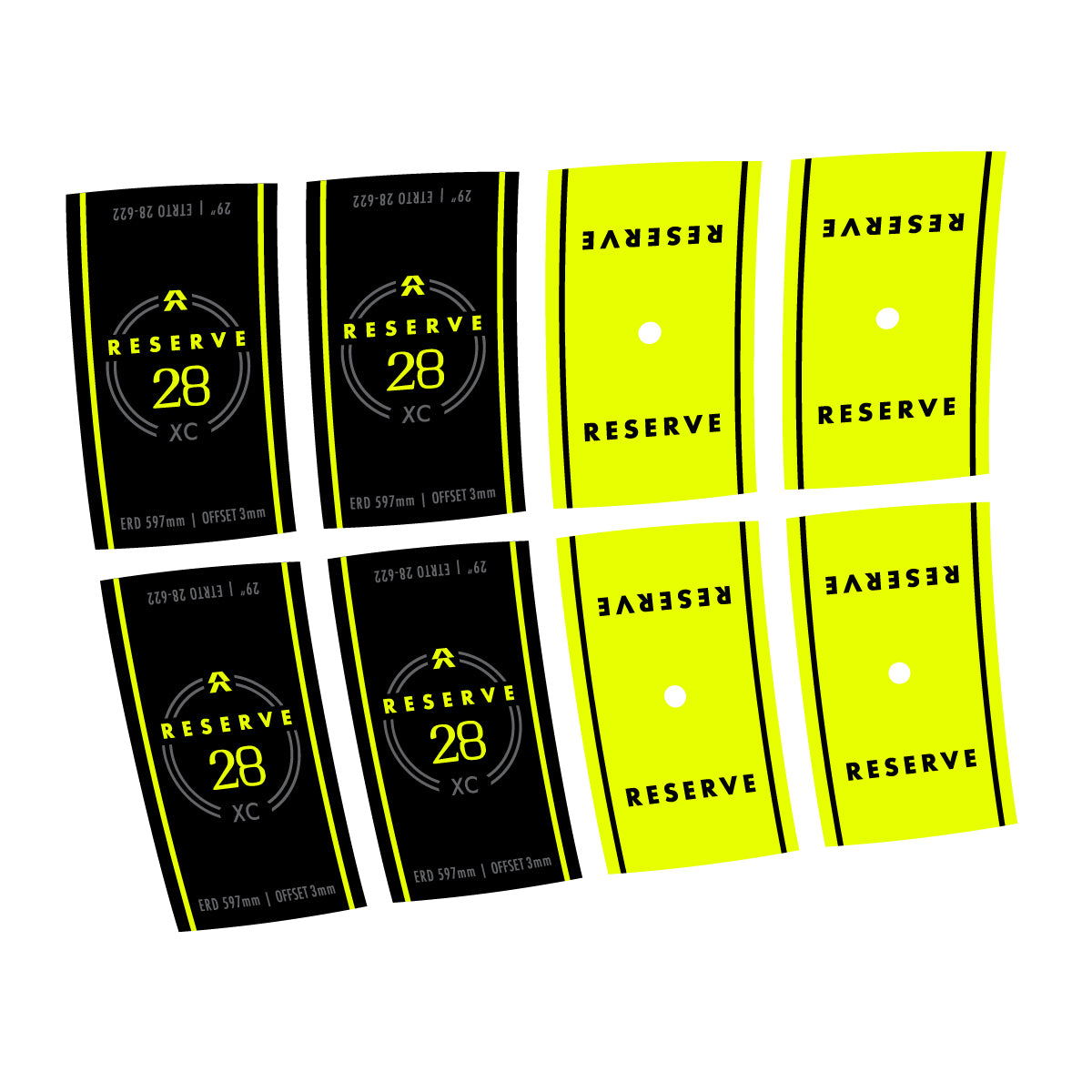 Compatible Stickers for Reserve 28 XC, Mountain Wheel vinyl decals - Neon Yellow