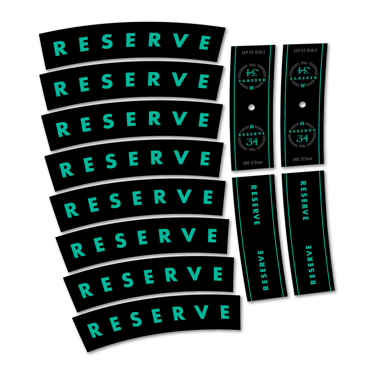Compatible Stickers for Reserve 34, Road Wheel 34mm vinyl decals - Green Turquoise