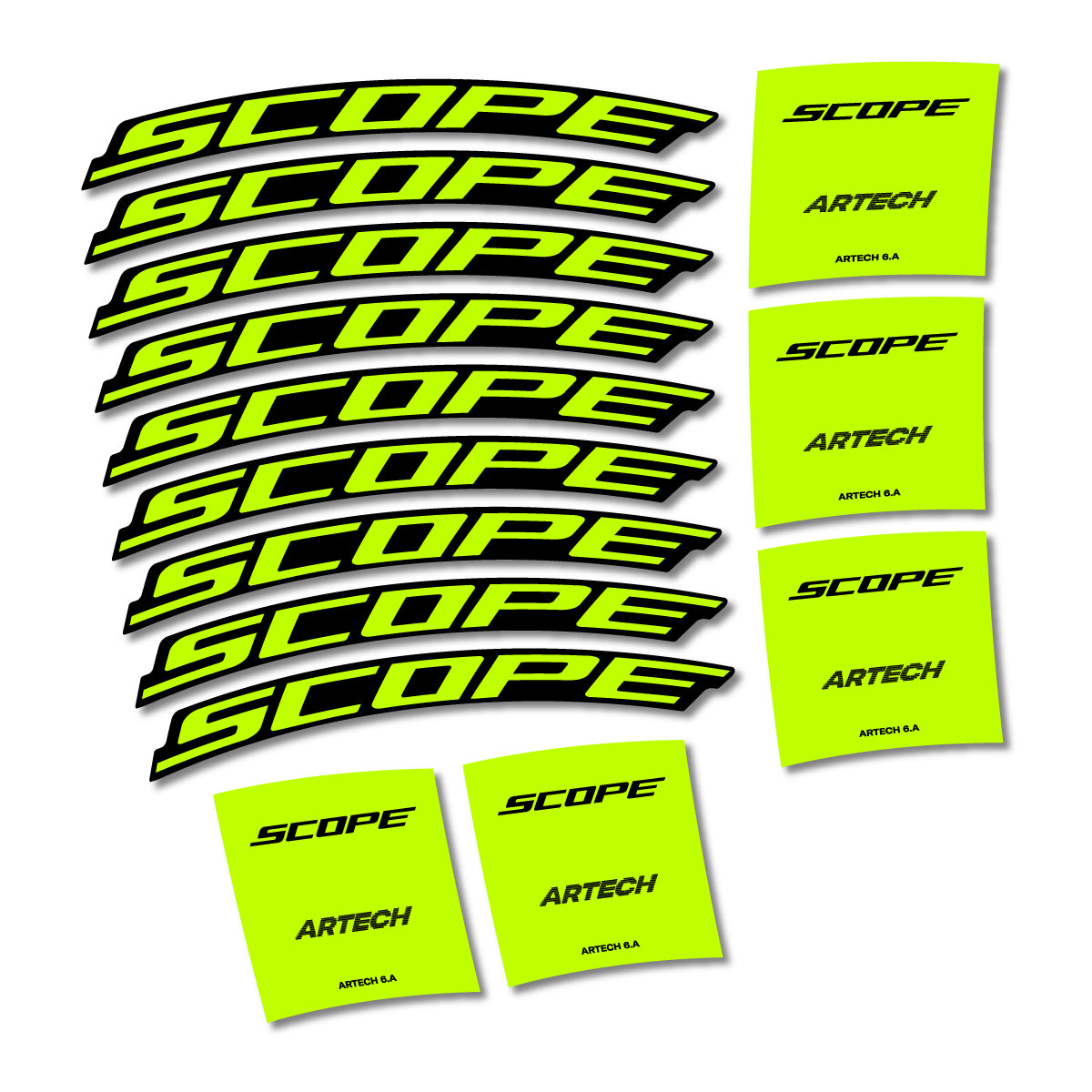 Stickers for Scope Artech 6.A 2026, Road Wheel vinyl decals - Lime Neon