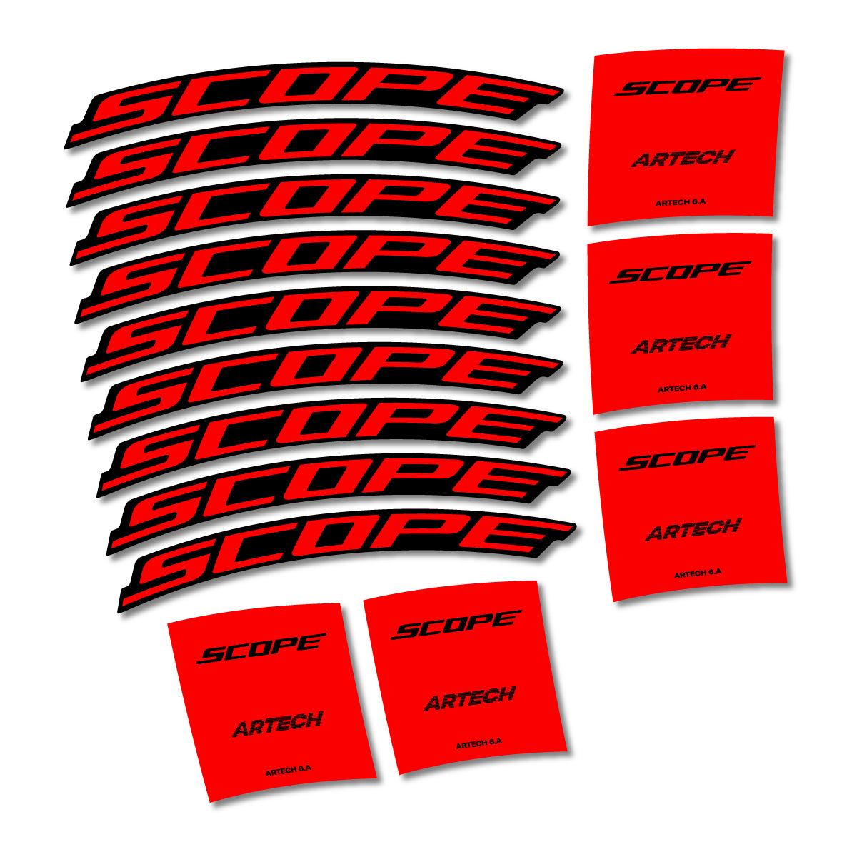 Stickers for Scope Artech 6.A 2026, Road Wheel vinyl decals - Orange Red