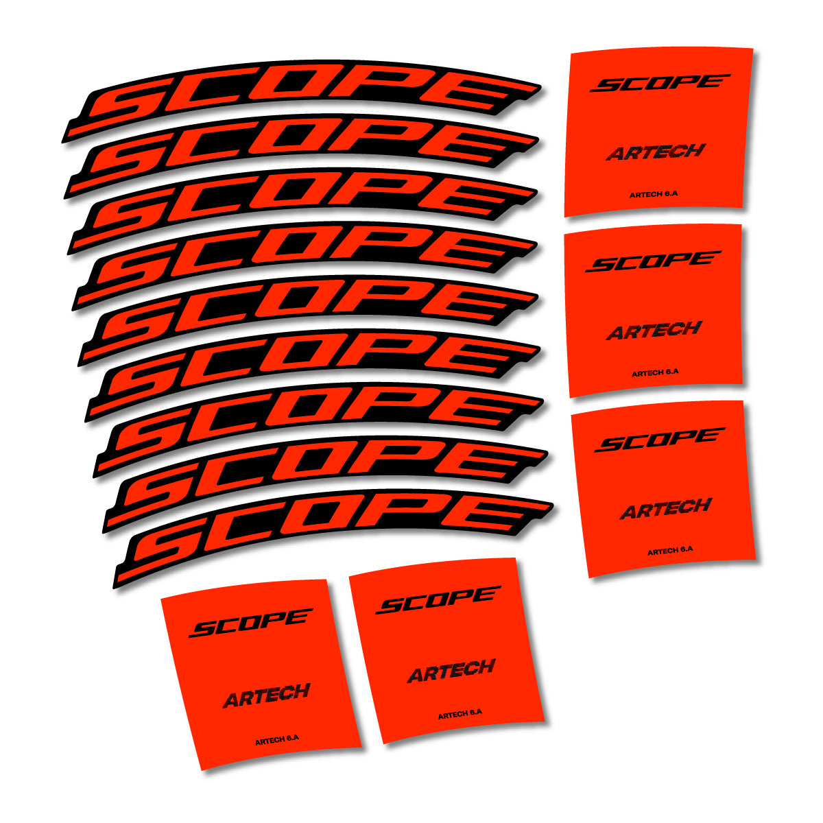 Stickers for Scope Artech 6.A 2026, Road Wheel vinyl decals - Neon Red