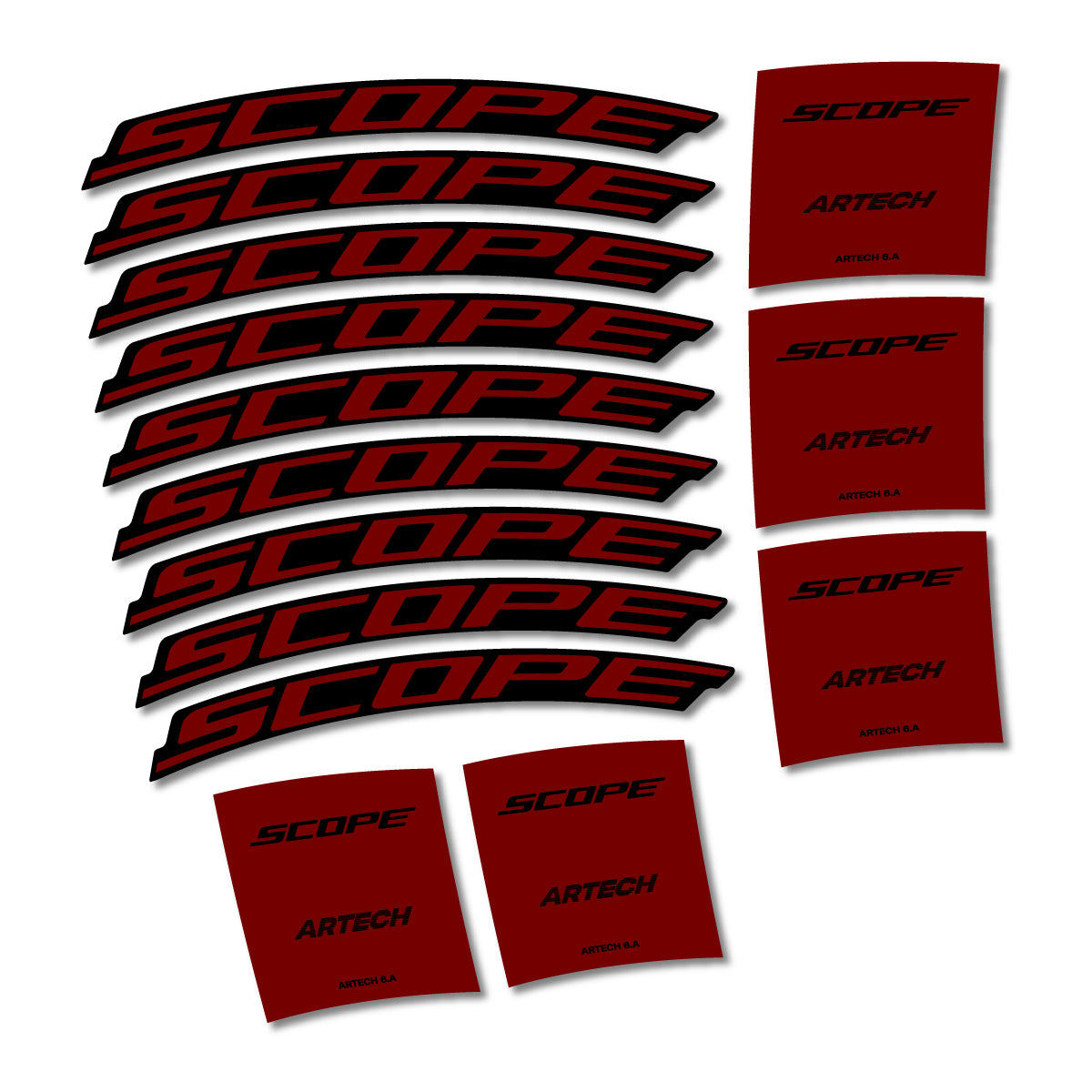 Stickers for Scope Artech 6.A 2026, Road Wheel vinyl decals - Very Dark Red