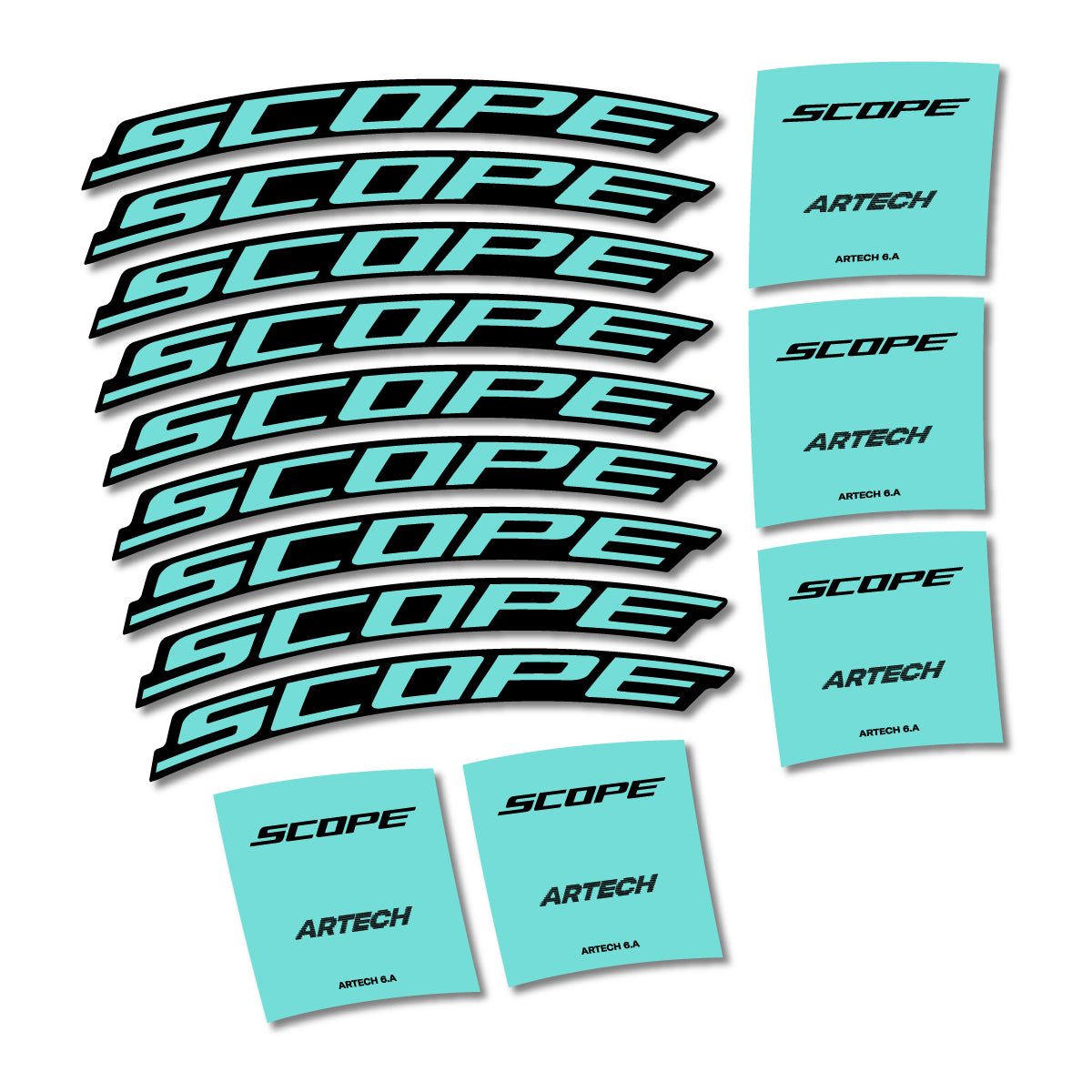 Stickers for Scope Artech 6.A 2026, Road Wheel vinyl decals - Blue Green