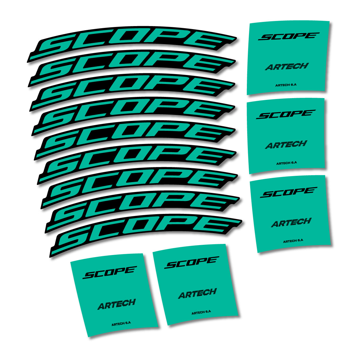 Stickers for Scope Artech 6.A 2026, Road Wheel vinyl decals - Green Turquoise