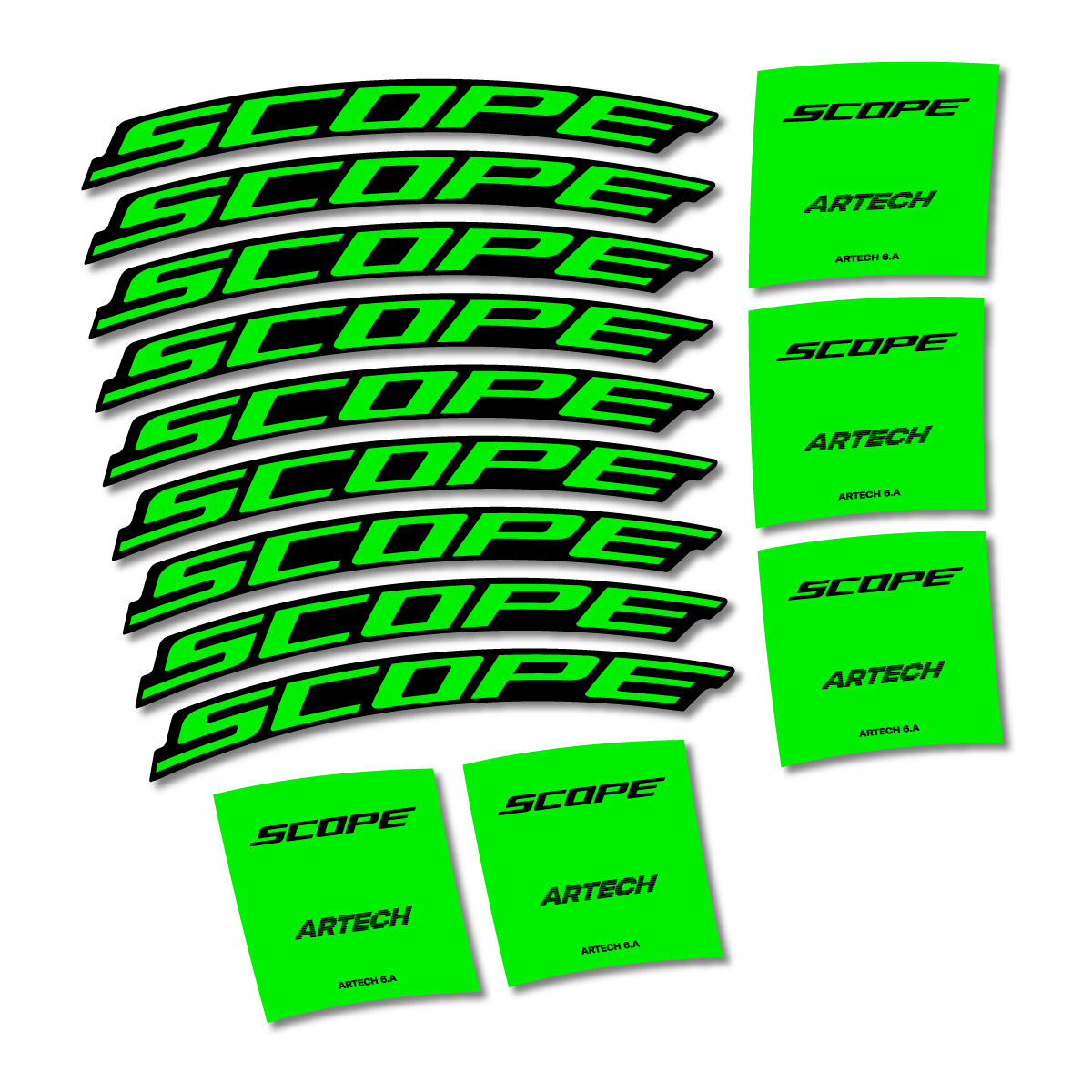 Stickers for Scope Artech 6.A 2026, Road Wheel vinyl decals - Neon Green