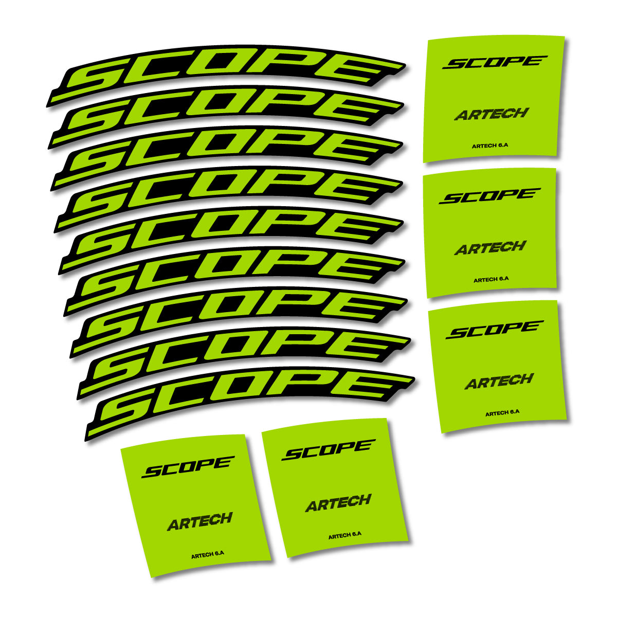 Stickers for Scope Artech 6.A 2026, Road Wheel vinyl decals - Lime Green