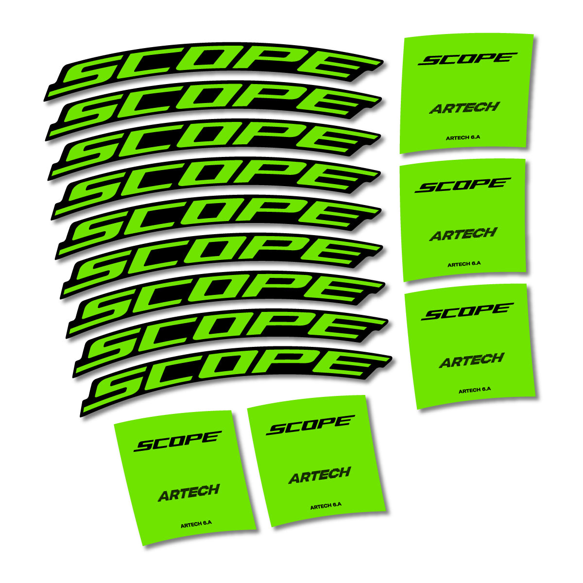 Stickers for Scope Artech 6.A 2026, Road Wheel vinyl decals - Apple Green