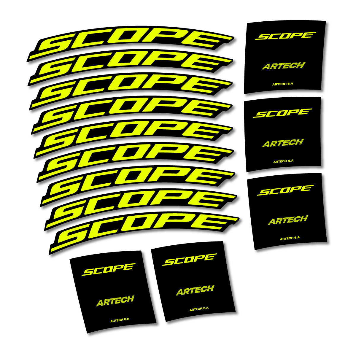 Stickers for Scope Artech 6.A 2026, Road Wheel vinyl decals - Neon Yellow