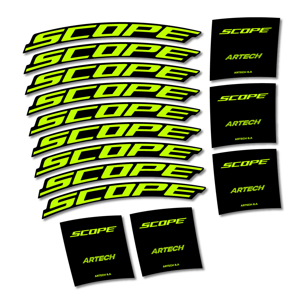 Stickers for Scope Artech 6.A 2026, Road Wheel vinyl decals - Lime Neon