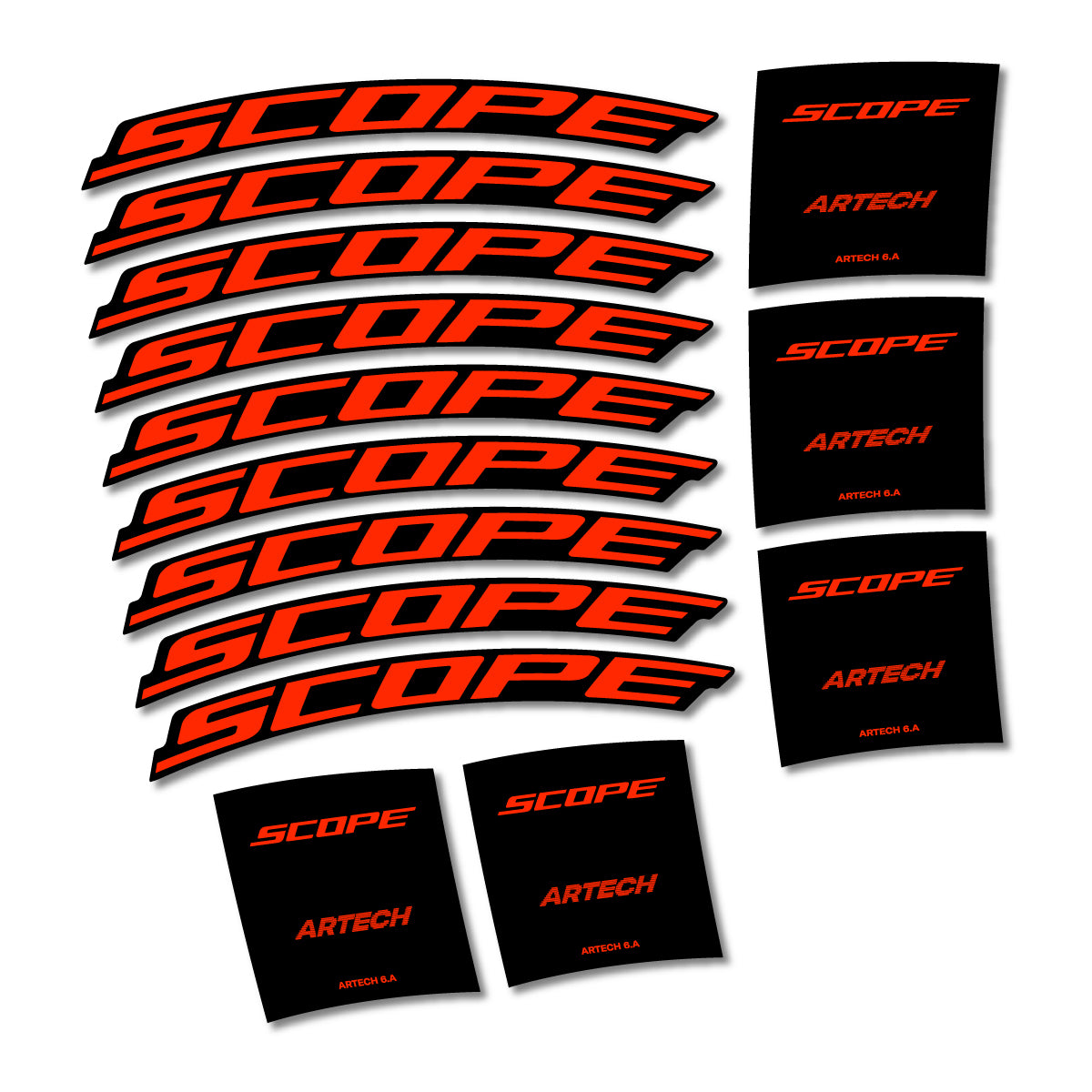 Stickers for Scope Artech 6.A 2026, Road Wheel vinyl decals - Neon Red