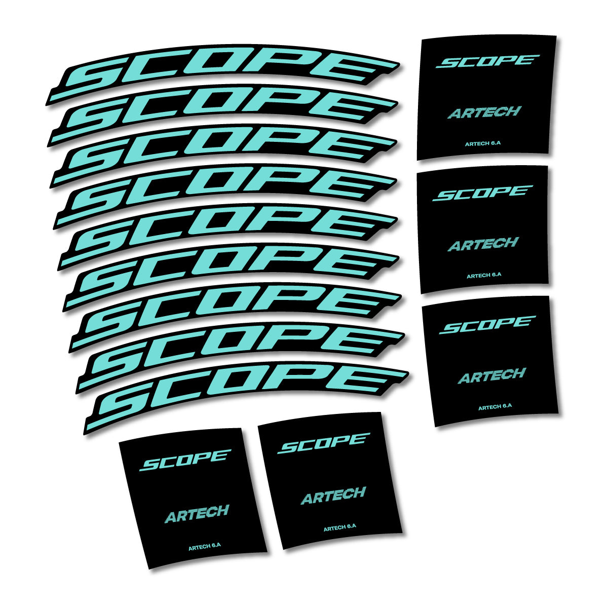 Stickers for Scope Artech 6.A 2026, Road Wheel vinyl decals - Blue Green