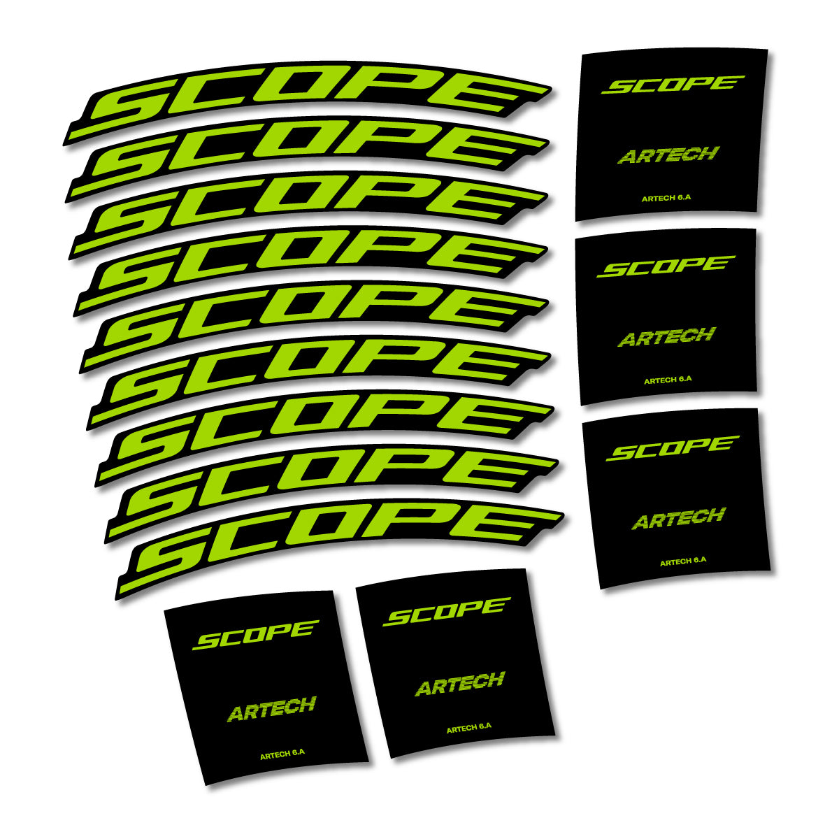 Stickers for Scope Artech 6.A 2026, Road Wheel vinyl decals - Lime Green