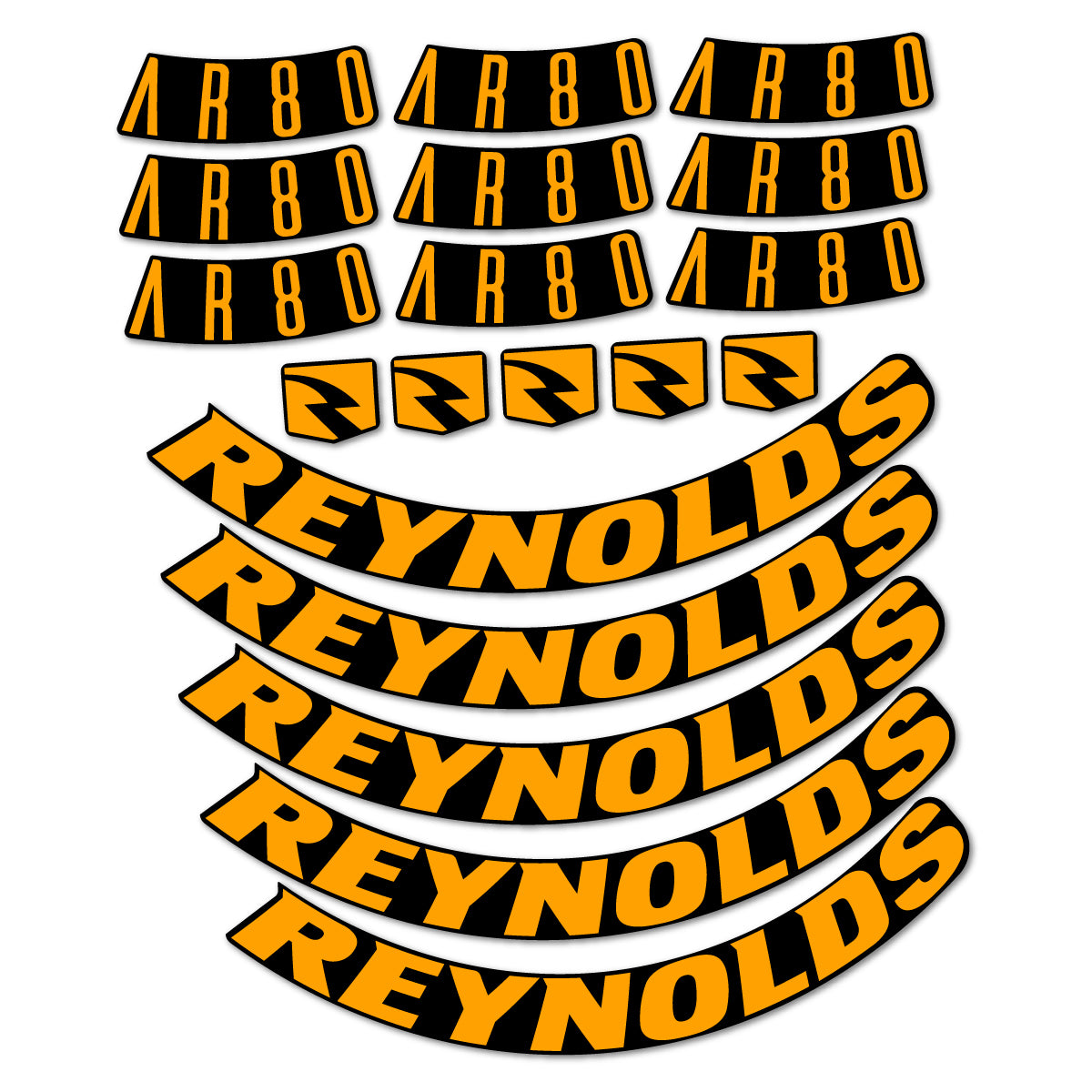 Stickers for Reynolds AR80, Road Wheel 80 mm vinyl decals - Orange Yellow
