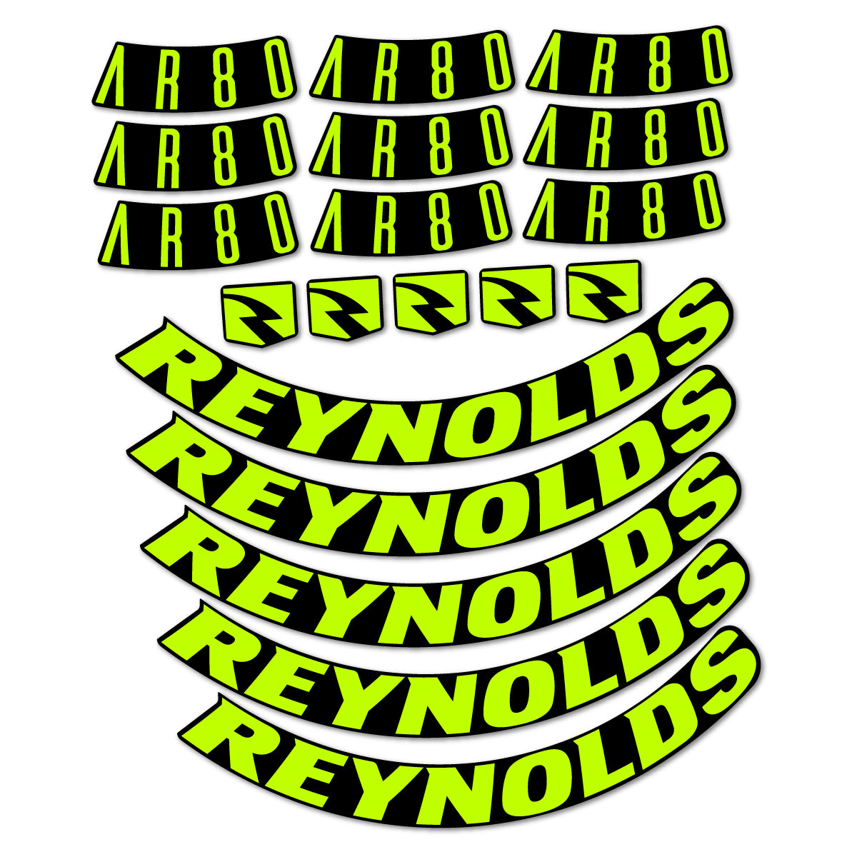 Stickers for Reynolds AR80, Road Wheel 80 mm vinyl decals - Lime Neon