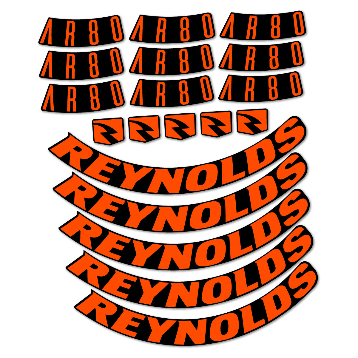 Stickers for Reynolds AR80, Road Wheel 80 mm vinyl decals - Orange Neon