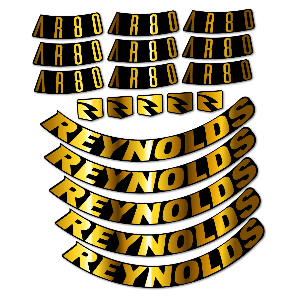 Stickers for Reynolds AR80, Road Wheel 80 mm vinyl decals - Chrome Gold