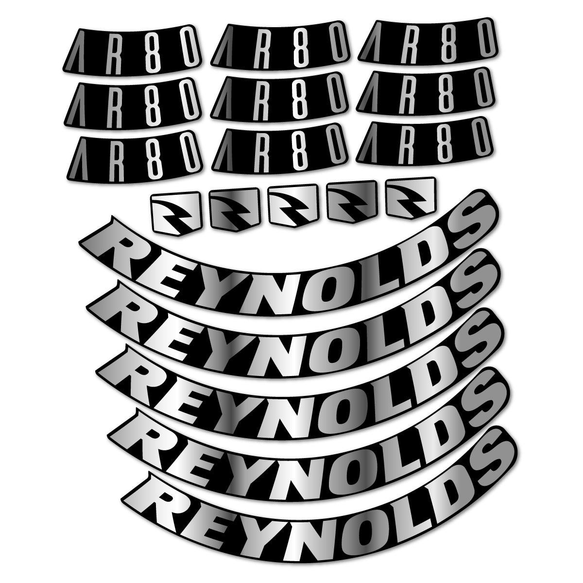 Stickers for Reynolds AR80, Road Wheel 80 mm vinyl decals - Chrome Silver