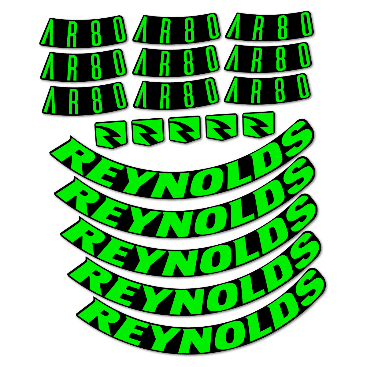 Stickers for Reynolds AR80, Road Wheel 80 mm vinyl decals - Neon Green