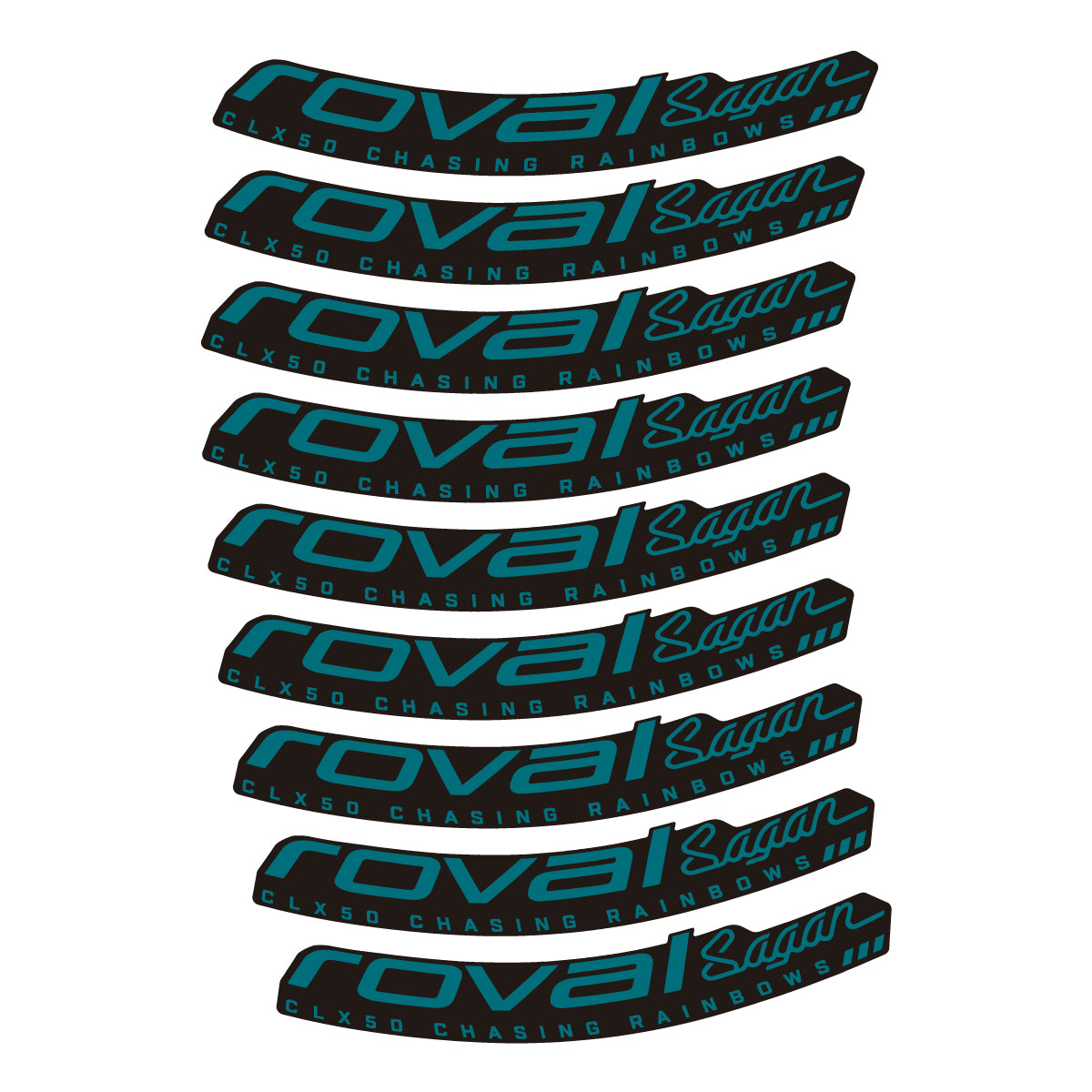 Compatible Stickers for Roval Sagan CLX 64 Rainbow, Road Wheel 64mm vinyl decals - Dark Turquoise