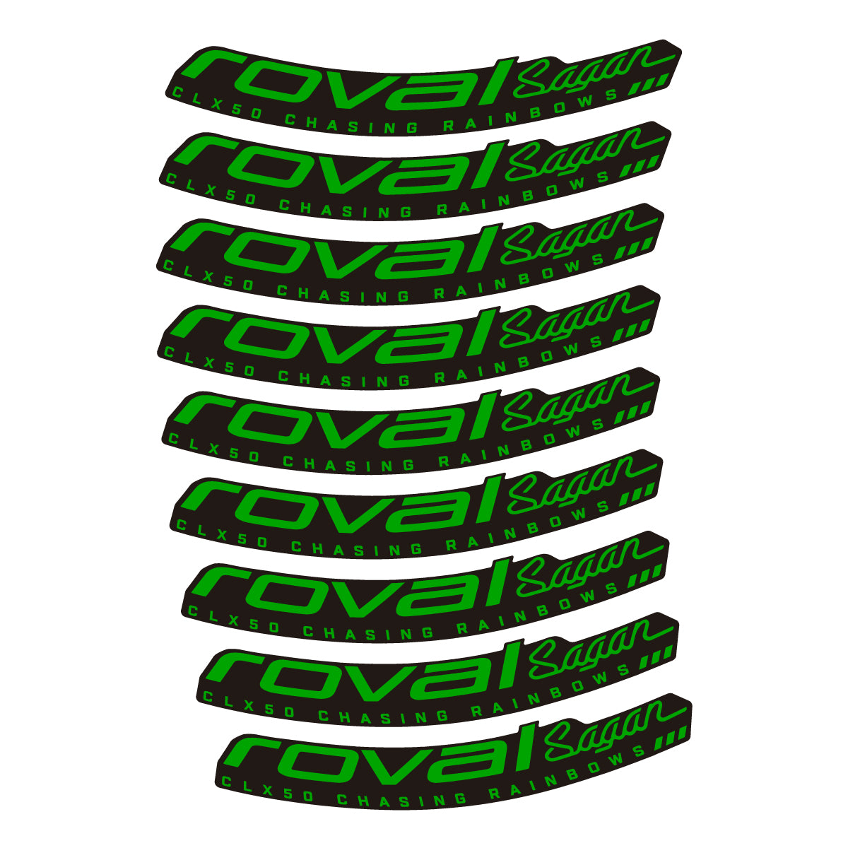 Compatible Stickers for Roval Sagan CLX 64 Rainbow, Road Wheel 64mm vinyl decals - Green