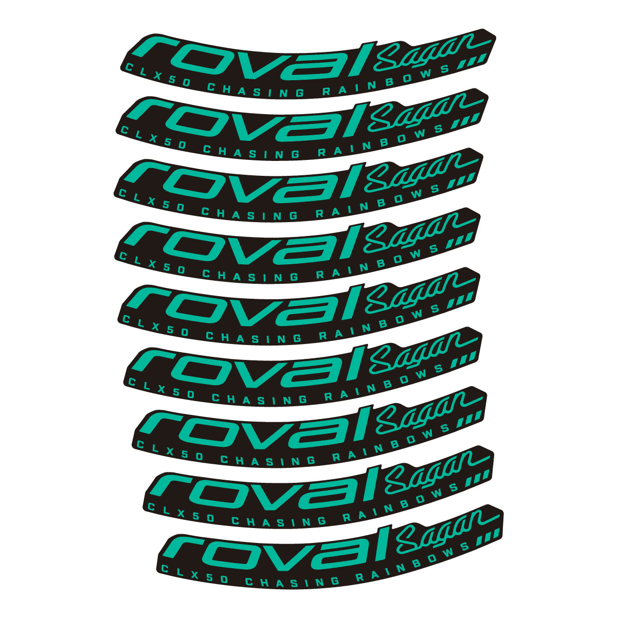 Compatible Stickers for Roval Sagan CLX 64 Rainbow, Road Wheel 64mm vinyl decals - Green Turquoise