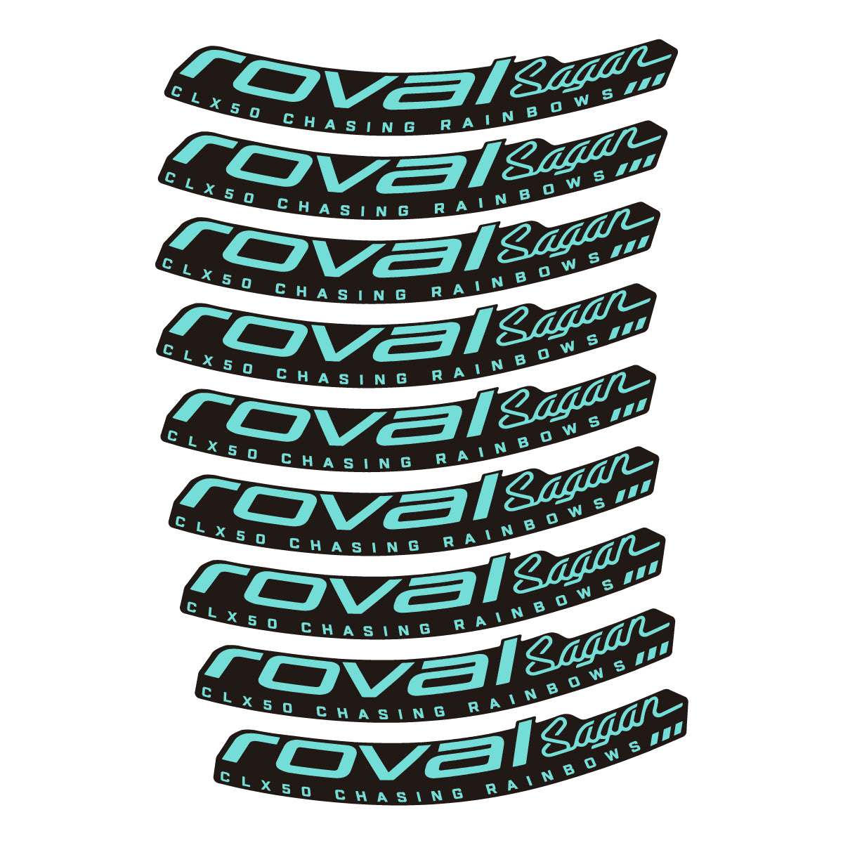 Compatible Stickers for Roval Sagan CLX 64 Rainbow, Road Wheel 64mm vinyl decals - Blue Green