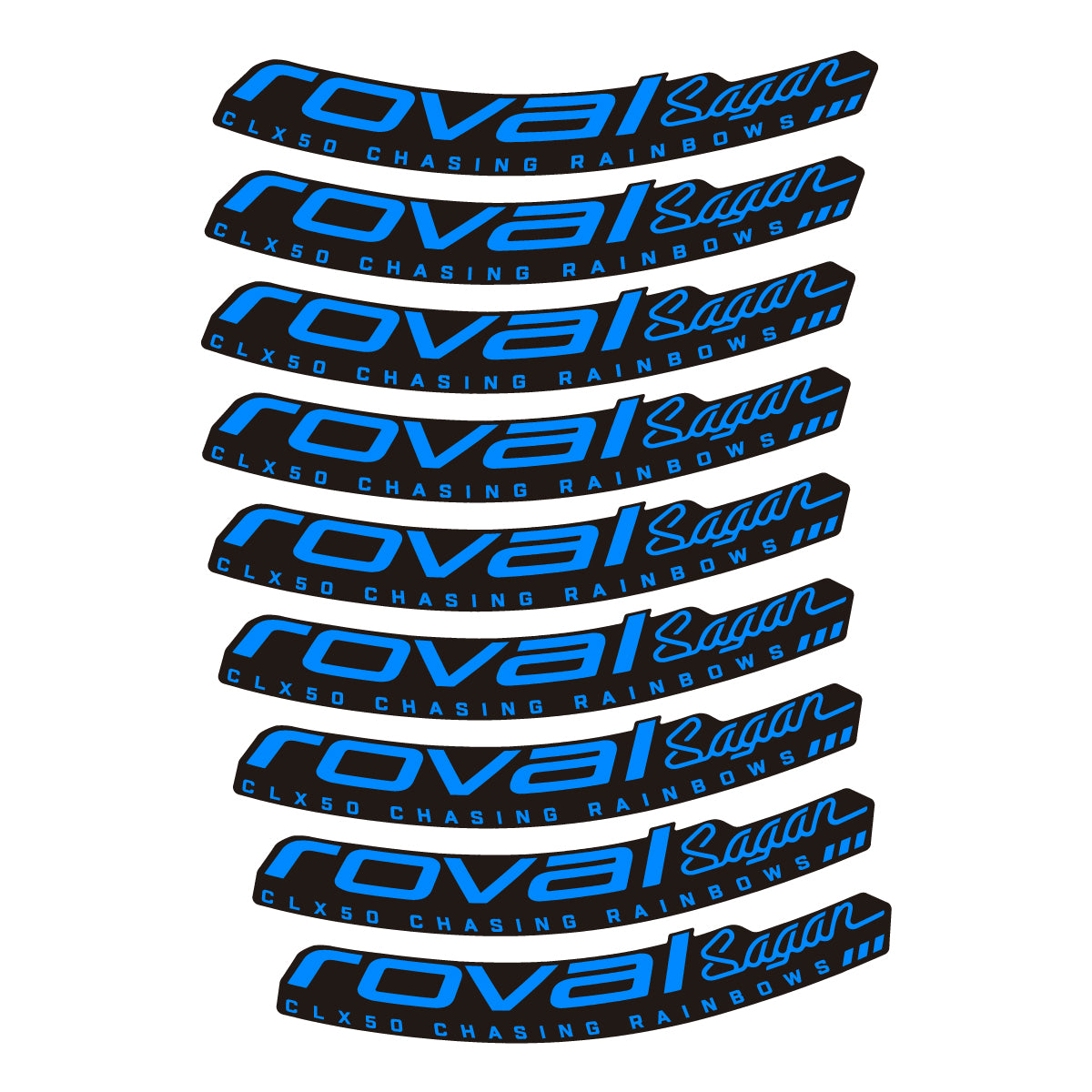 Compatible Stickers for Roval Sagan CLX 64 Rainbow, Road Wheel 64mm vinyl decals - Luminous Cyan