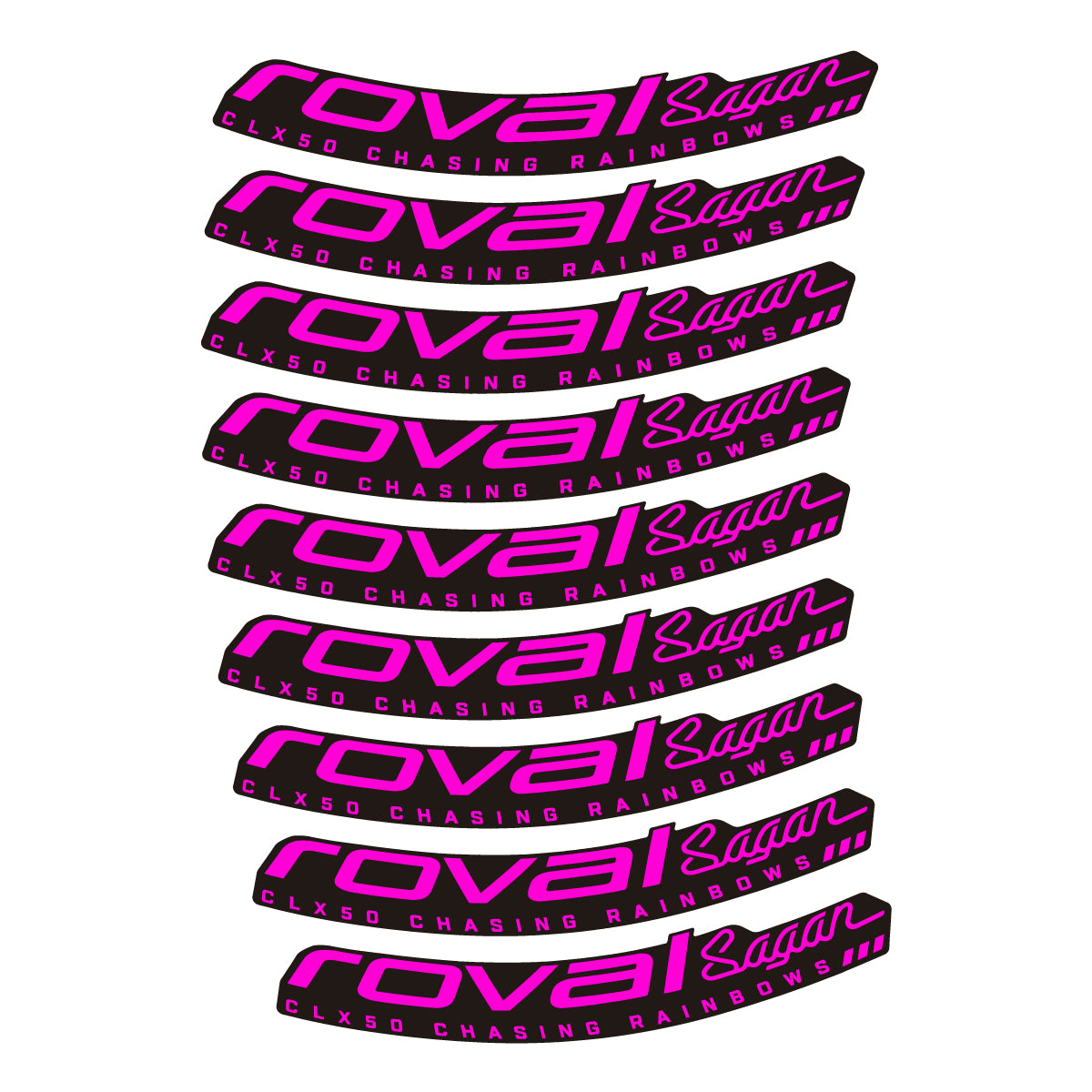 Compatible Stickers for Roval Sagan CLX 64 Rainbow, Road Wheel 64mm vinyl decals - Fuchsia Neon