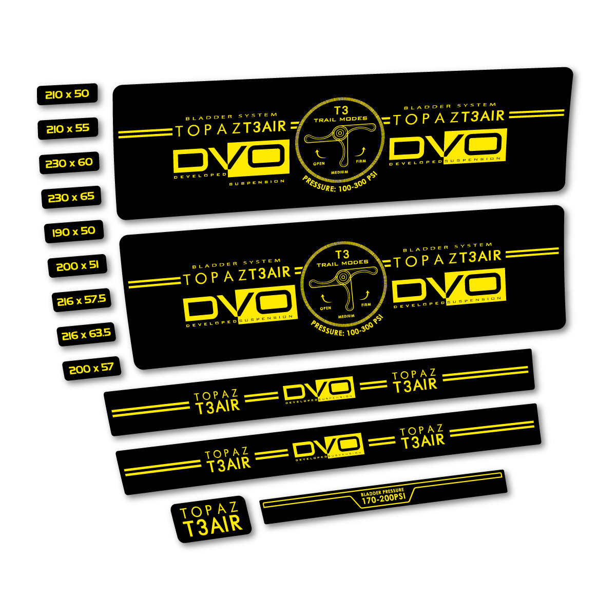 Compatible Stickers for DVO Topaz T3 Air 2016-2017, Shock Absorber vinyl decals - Yellow