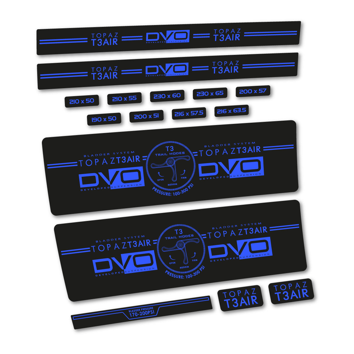 Compatible Stickers for DVO Topaz T3 Air Green 2016-2017, Shock Absorber vinyl decals - Medium Blue