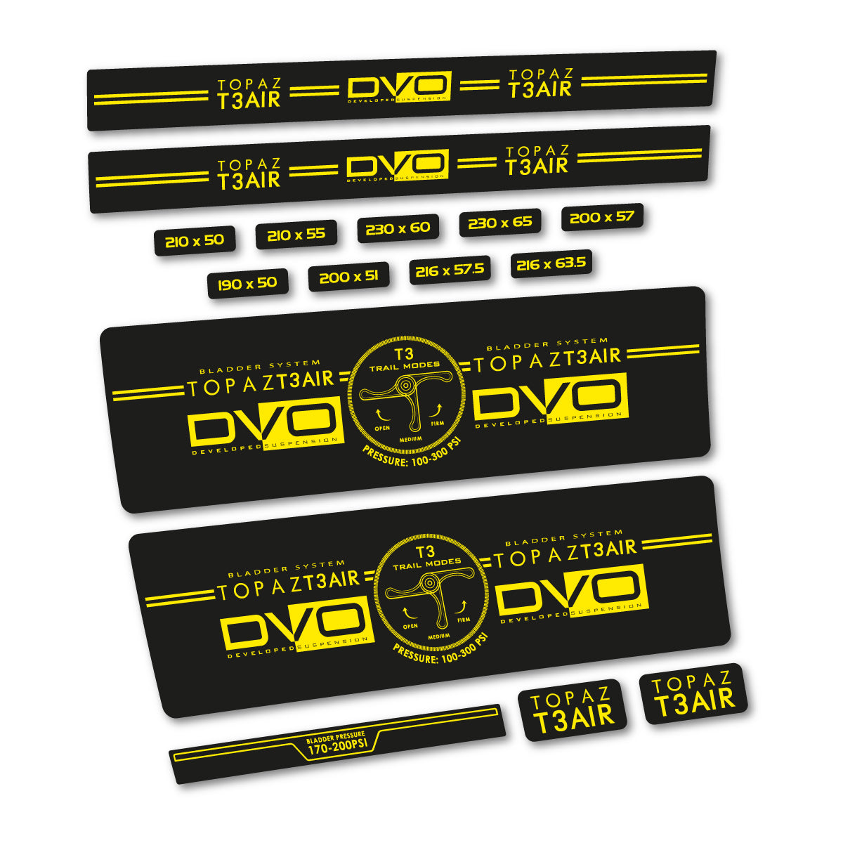Compatible Stickers for DVO Topaz T3 Air Green 2016-2017, Shock Absorber vinyl decals - Yellow