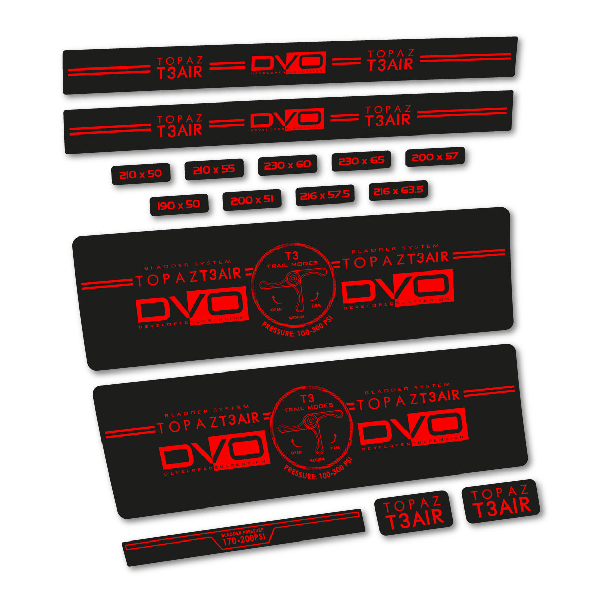 Compatible Stickers for DVO Topaz T3 Air Green 2016-2017, Shock Absorber vinyl decals - Orange Red