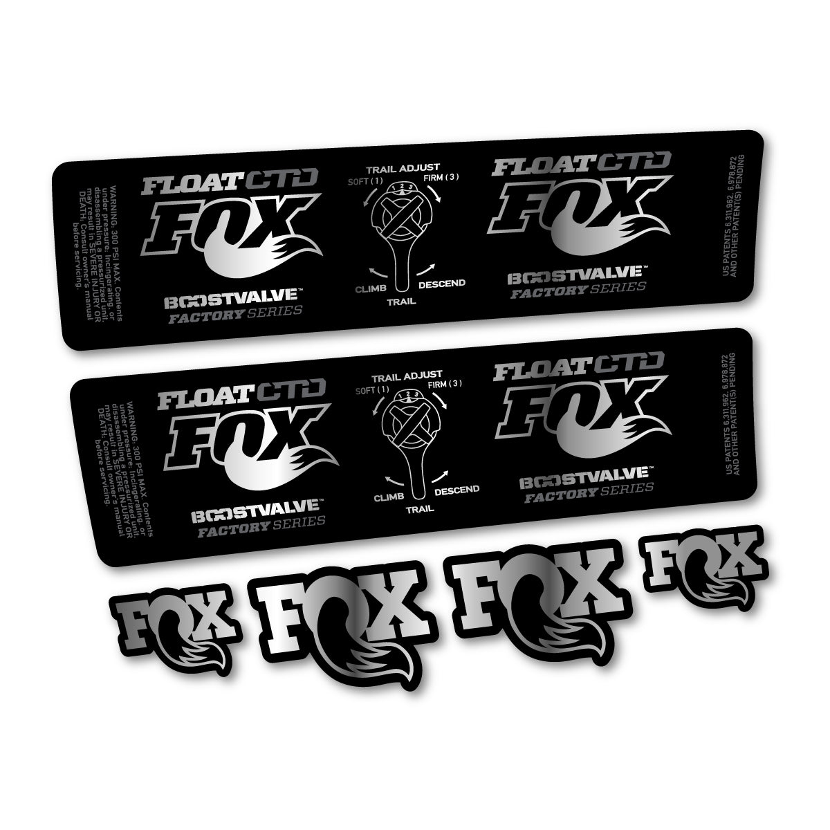 Compatible Stickers for Fox Float CTD 2015, Shock Absorber vinyl decals - Chrome Silver