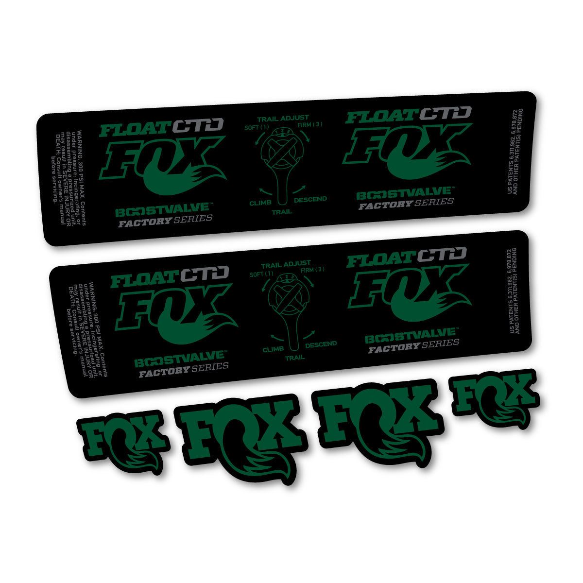 Compatible Stickers for Fox Float CTD 2015, Shock Absorber vinyl decals - Dark Green