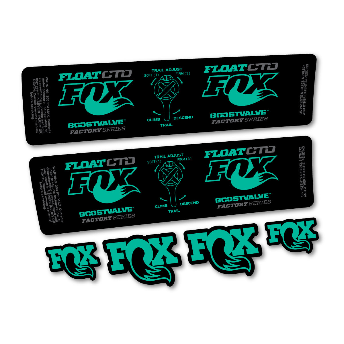 Compatible Stickers for Fox Float CTD 2015, Shock Absorber vinyl decals - Green Turquoise
