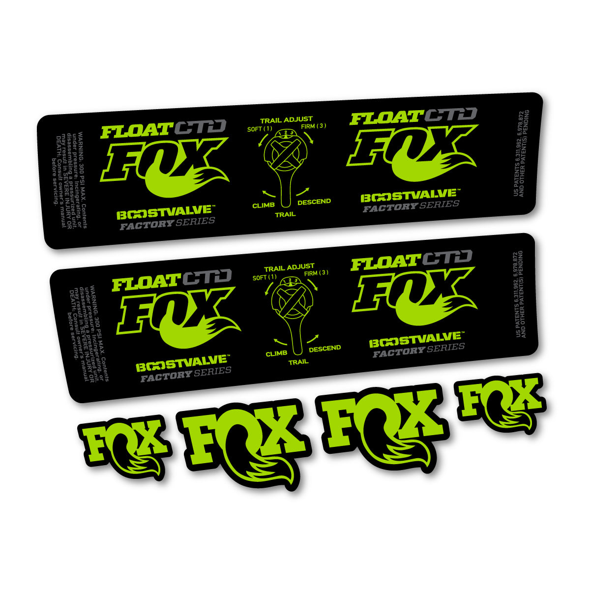 Compatible Stickers for Fox Float CTD 2015, Shock Absorber vinyl decals - Lime Green