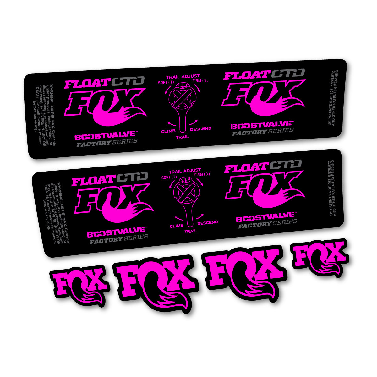 Compatible Stickers for Fox Float CTD 2015, Shock Absorber vinyl decals - Fuchsia Neon