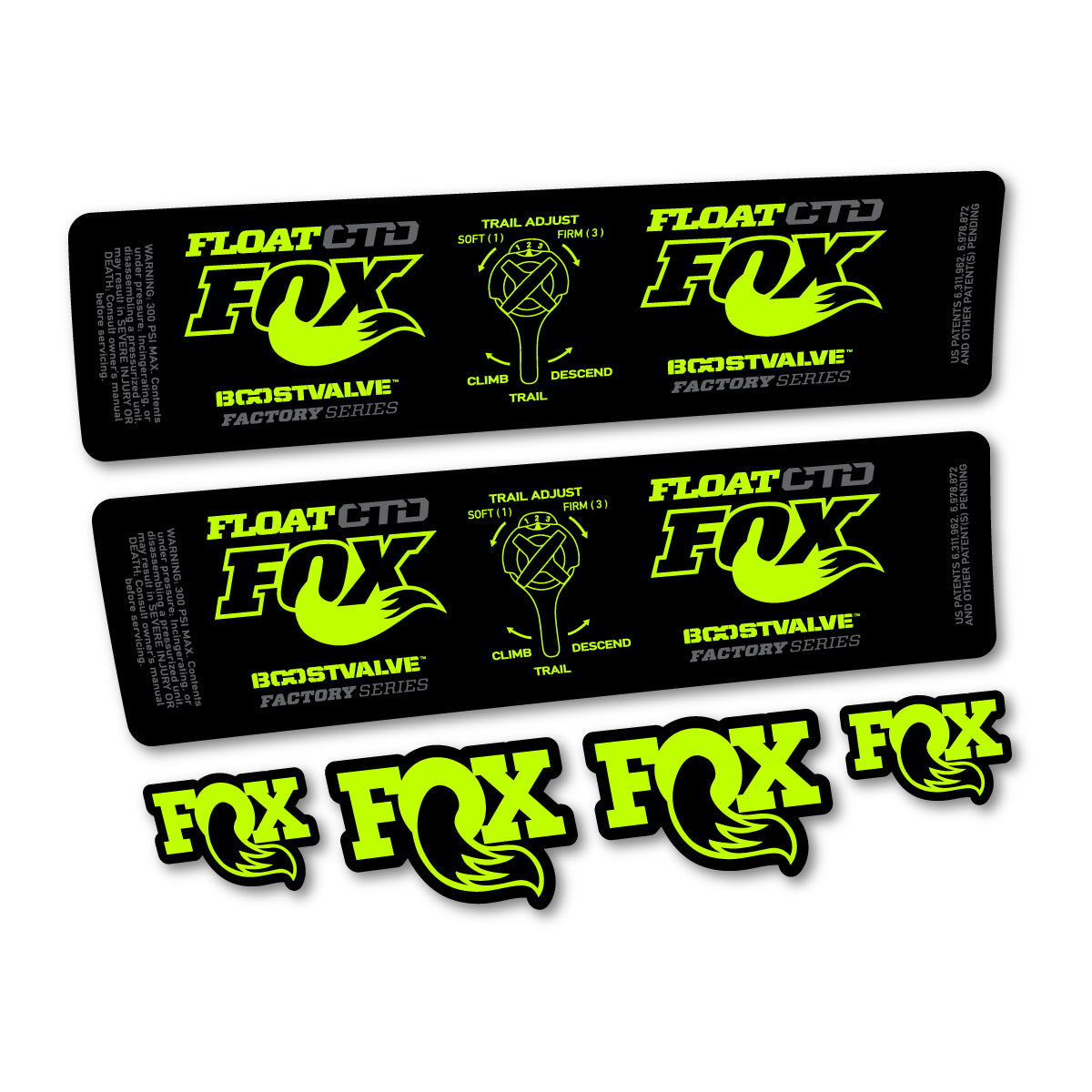 Compatible Stickers for Fox Float CTD 2015, Shock Absorber vinyl decals - Lime Neon