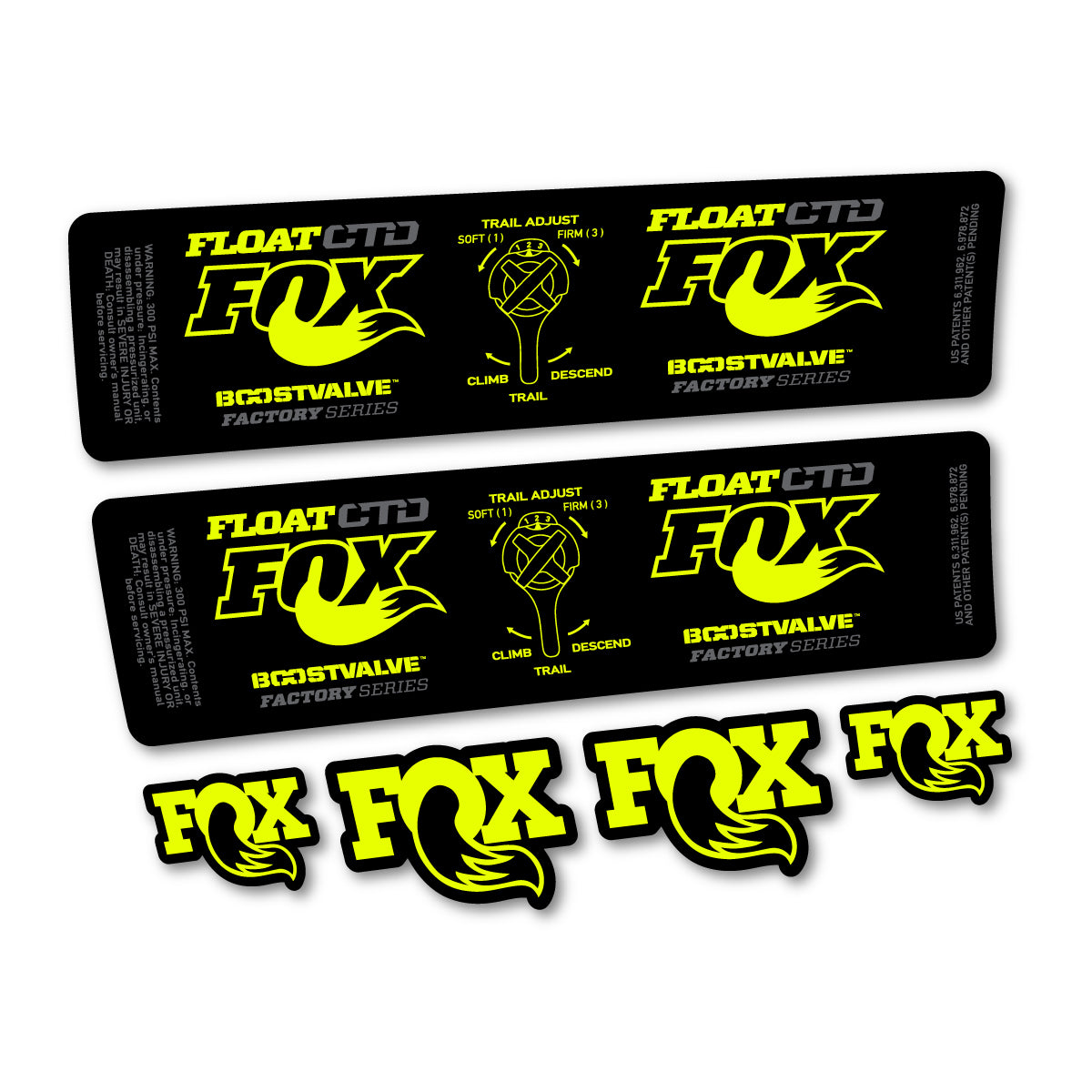 Compatible Stickers for Fox Float CTD 2015, Shock Absorber vinyl decals - Neon Yellow