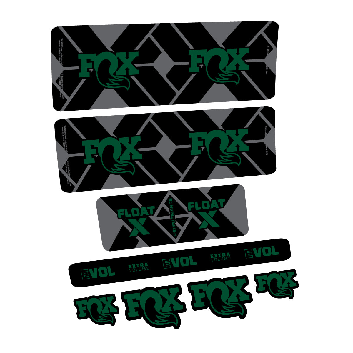 Compatible Stickers for Fox Float X Performance 2027, Shock Absorber vinyl decals - Dark Green