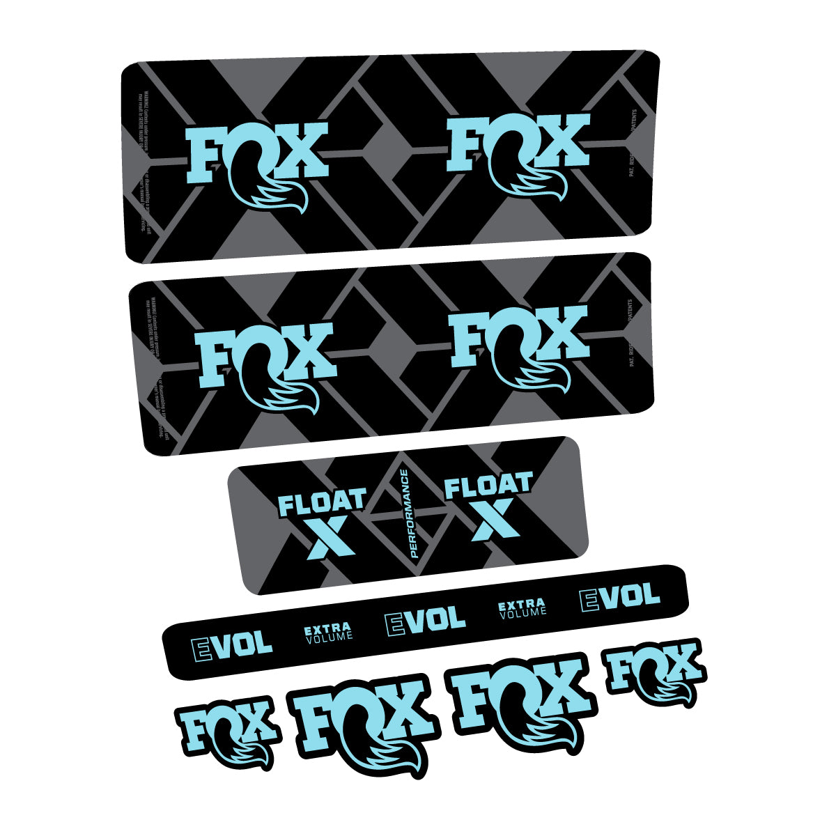 Compatible Stickers for Fox Float X Performance 2027, Shock Absorber vinyl decals - Sky Blue