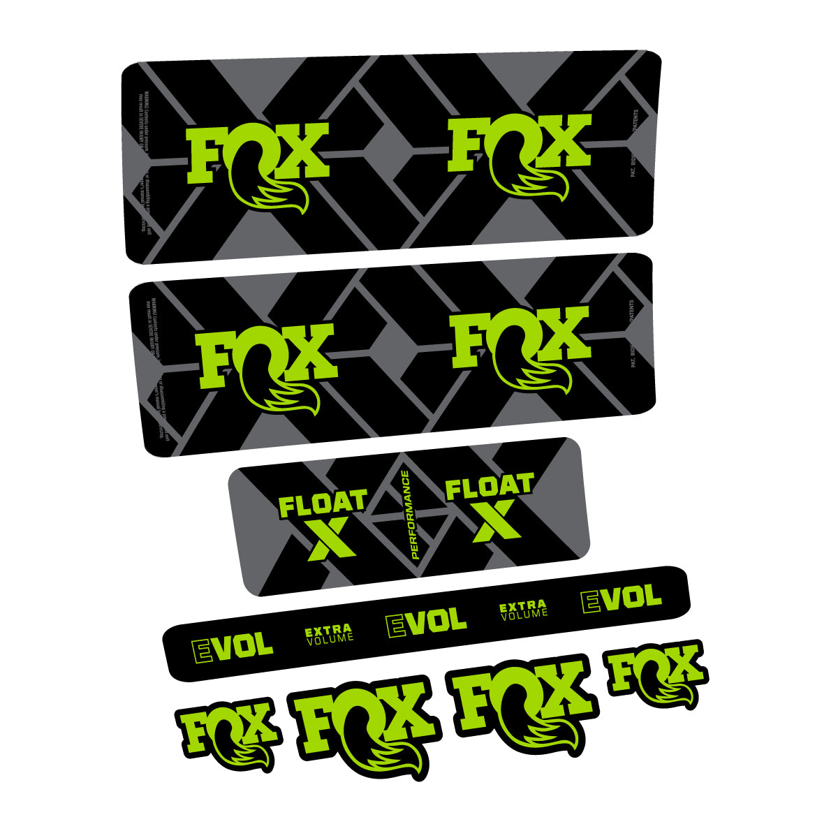 Compatible Stickers for Fox Float X Performance 2027, Shock Absorber vinyl decals - Lime Green