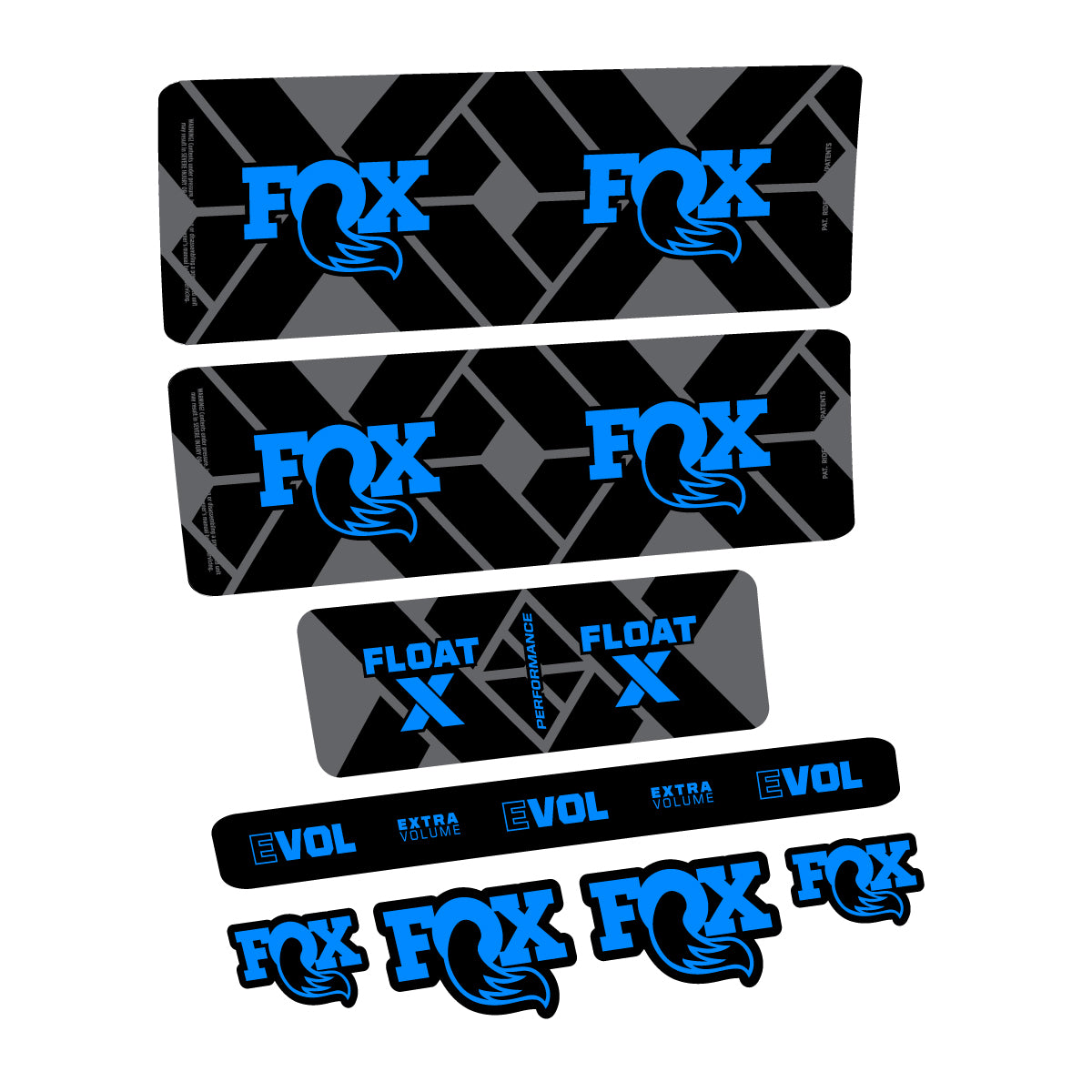Compatible Stickers for Fox Float X Performance 2027, Shock Absorber vinyl decals - Luminous Cyan