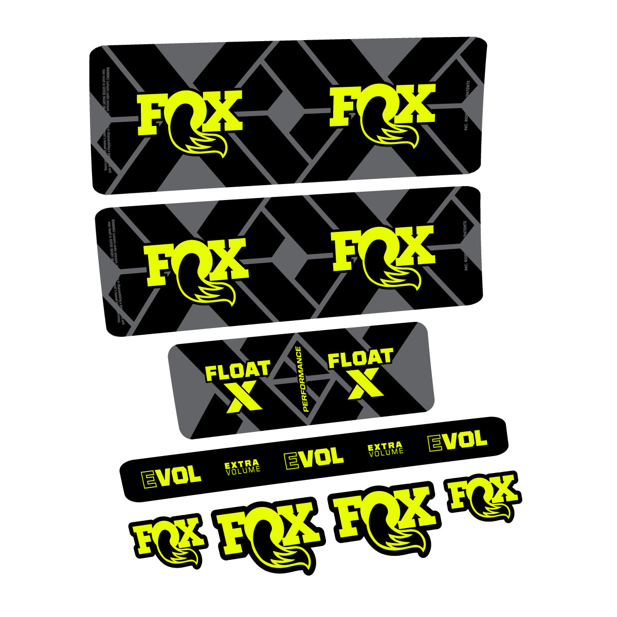 Compatible Stickers for Fox Float X Performance 2027, Shock Absorber vinyl decals - Neon Yellow