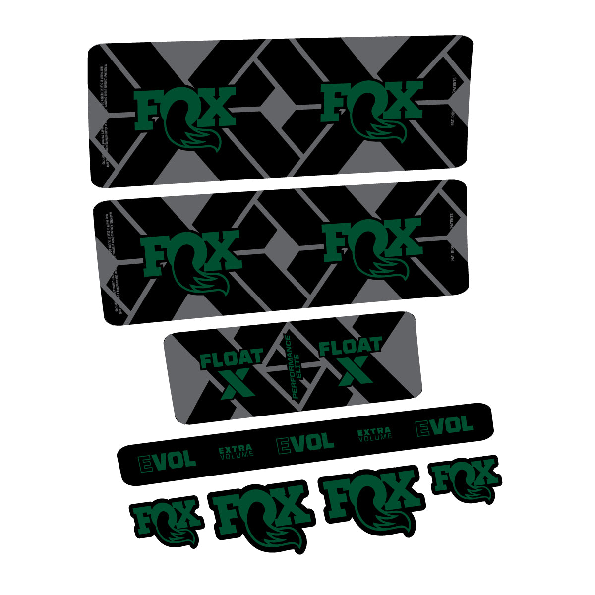 Compatible Stickers for Fox Float X Performance Elite 2027, Shock Absorber vinyl decals - Dark Green