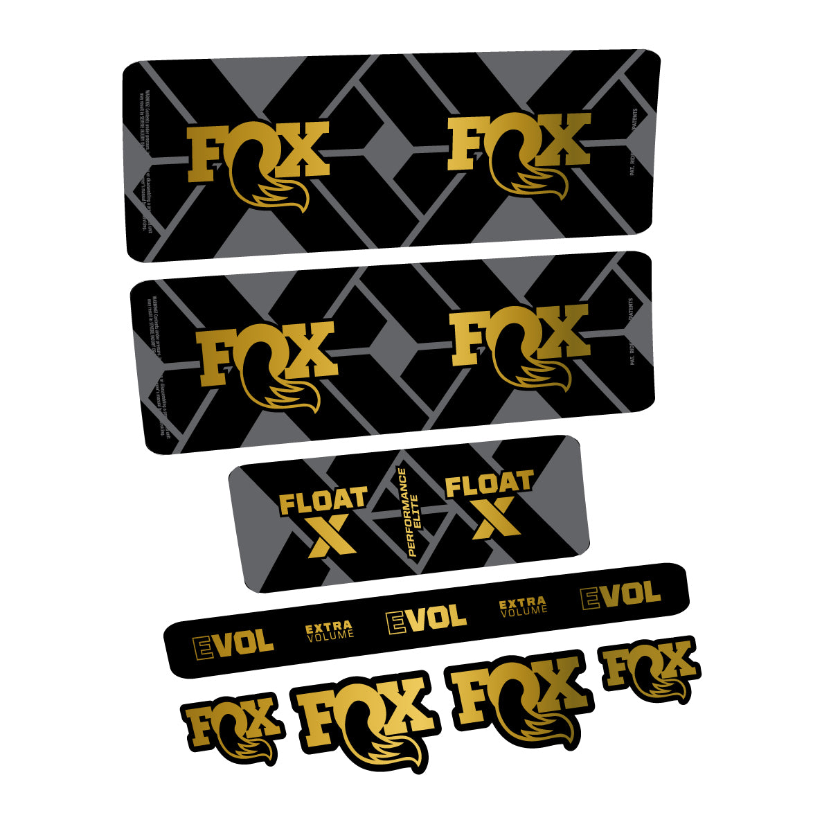 Compatible Stickers for Fox Float X Performance Elite 2027, Shock Absorber vinyl decals - Gold