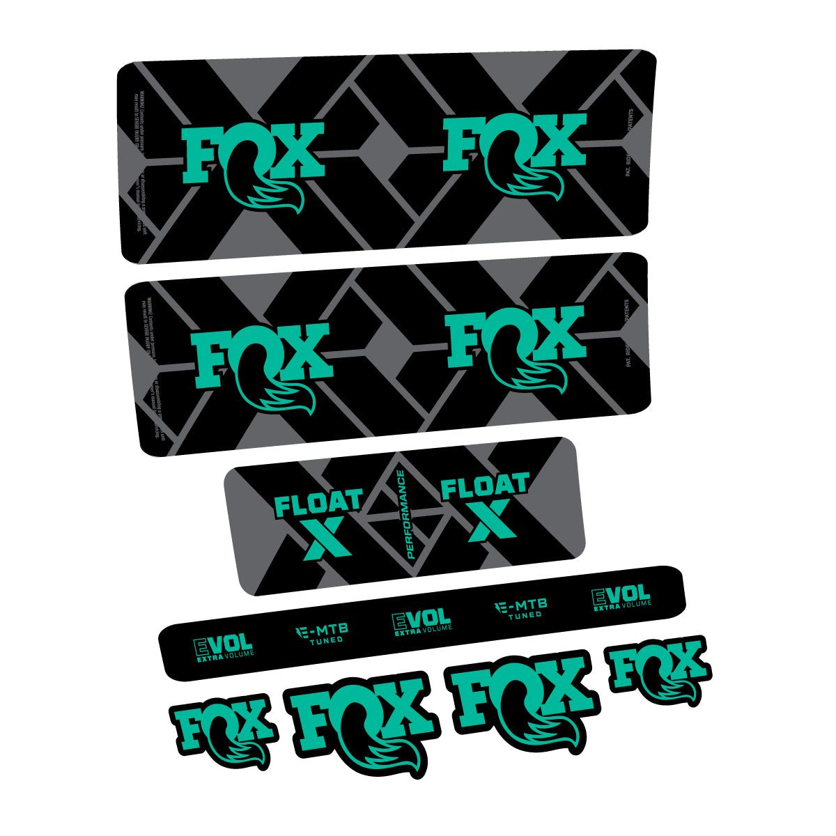 Compatible Stickers for Fox Float X Performance E-MTB 2027, Shock Absorber vinyl decals - Green Turquoise