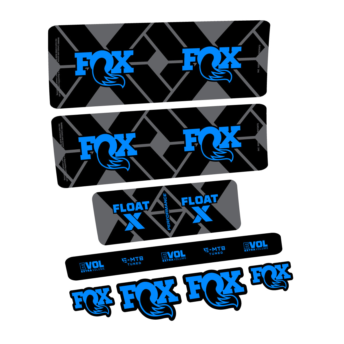 Compatible Stickers for Fox Float X Performance E-MTB 2027, Shock Absorber vinyl decals - Luminous Cyan