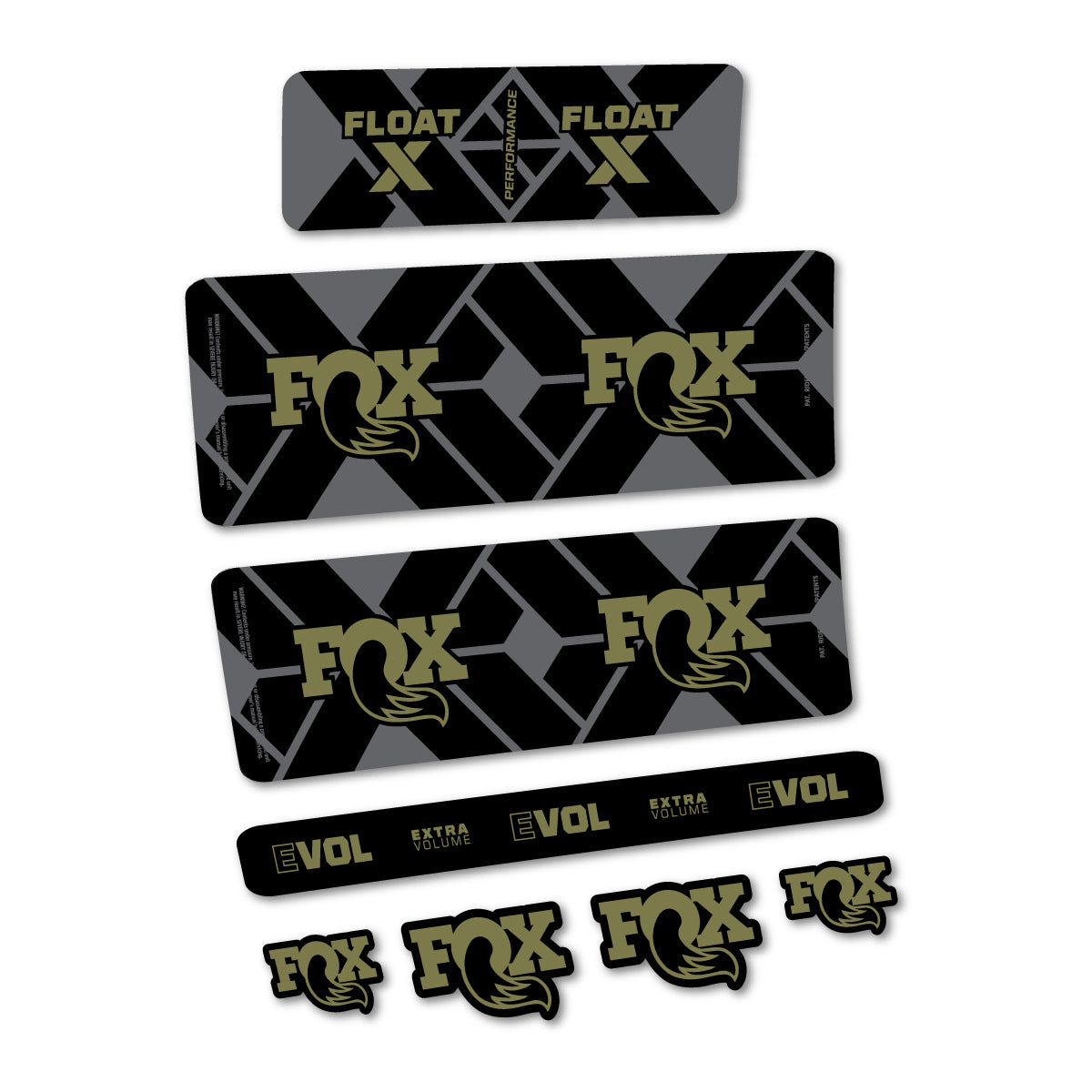 Stickers for Fox Float X Performance 2027, Rear Shock vinyl decals - Khaki